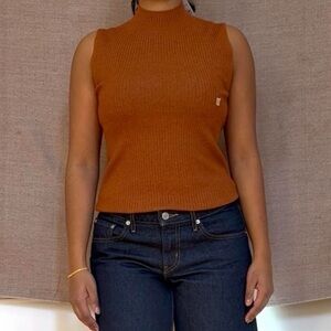 LOFT Ribbed Mock-Neck Tank in Burnt Orange